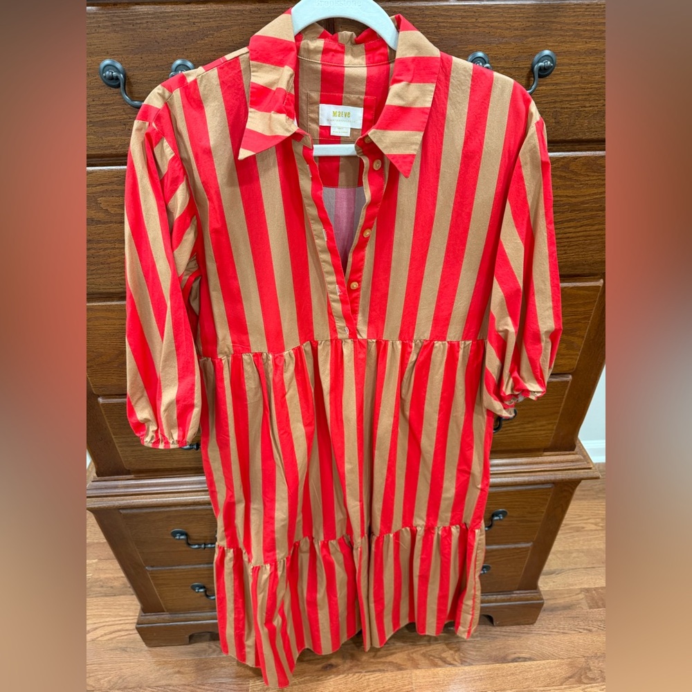 Anthropologie Red and Tan Striped Midi Dress